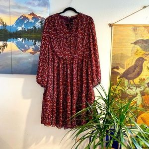 Lane Bryant. NEW with tags- Peasant, boho. Burgundy floral dress